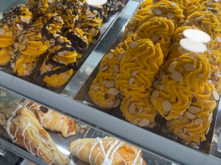 Display case filled with Bagel Chicks’ seasonal pastries