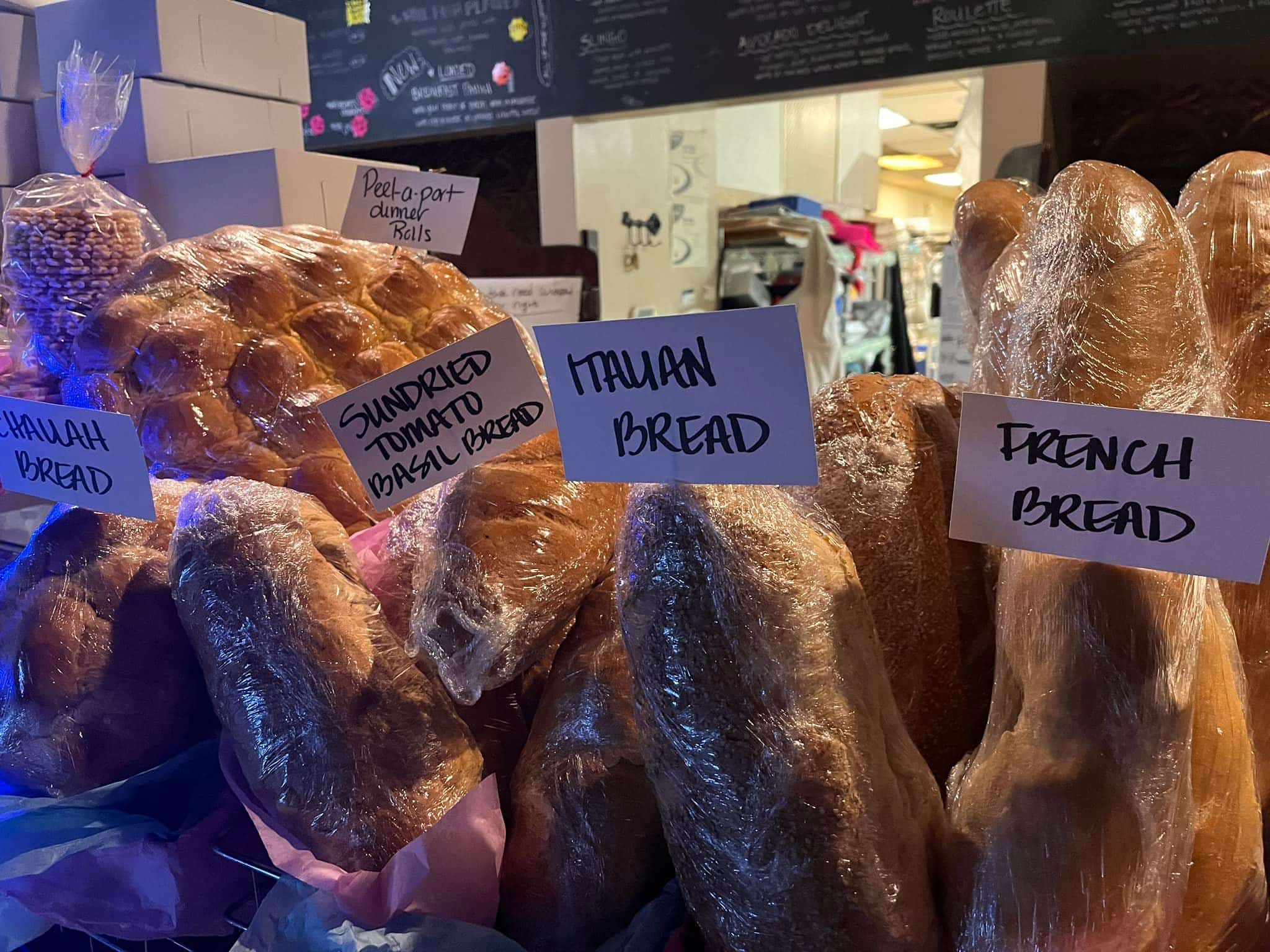 Fresh bread display inside Bagel Chicks following its expansion to Martinsburg
