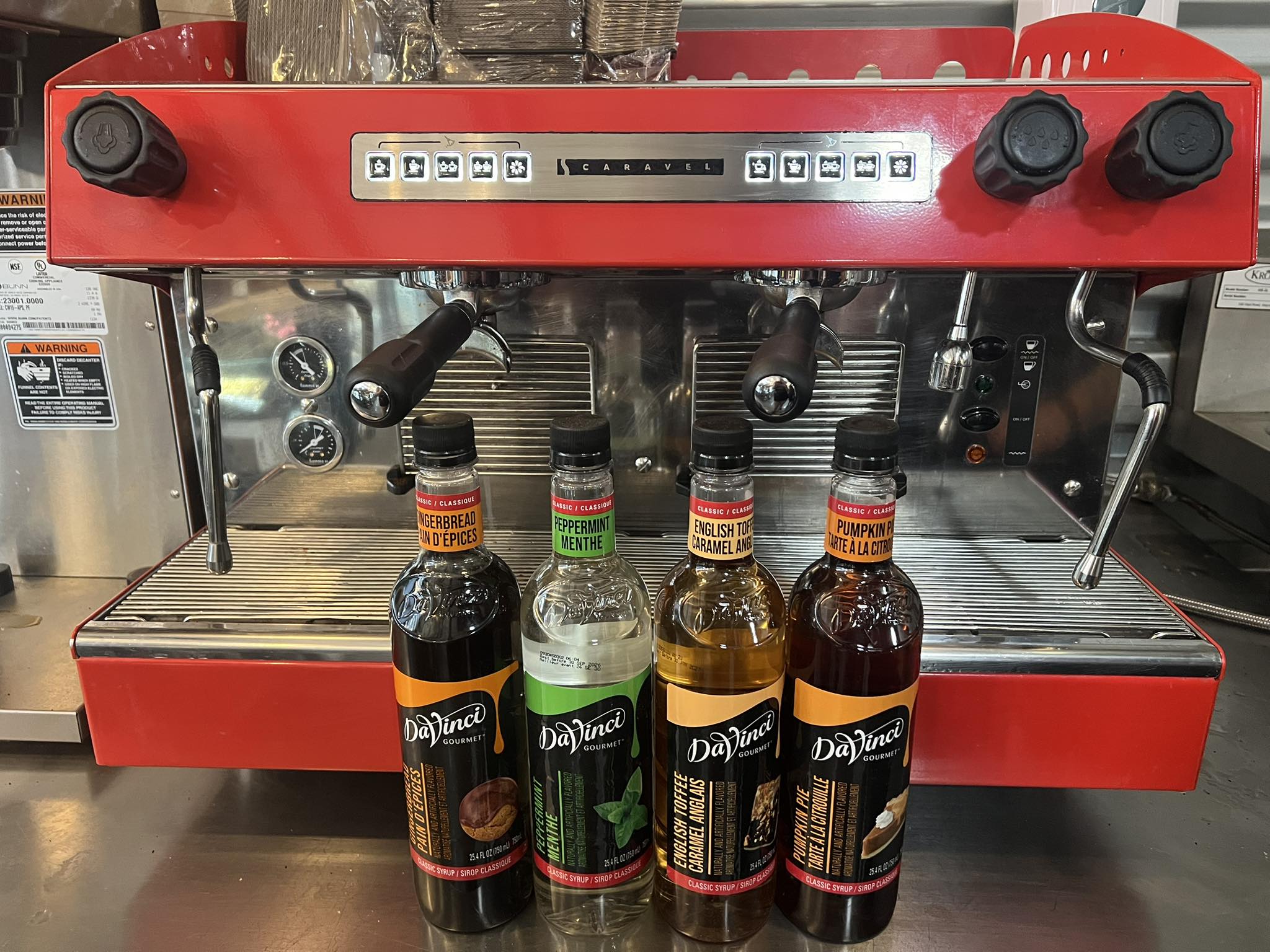 Weekend rituals brunching at Bagel Chicks with espresso machine and flavored syrups.