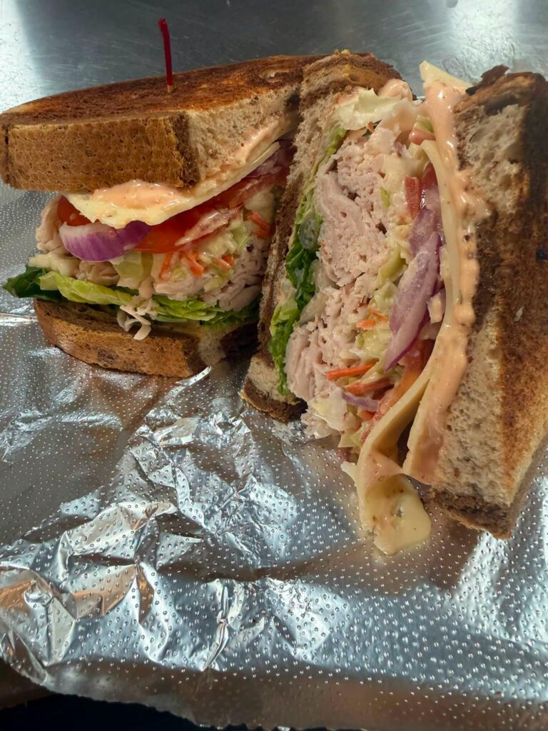 Turkey sandwich with cheese and vegetables for a busy back-to-school morning